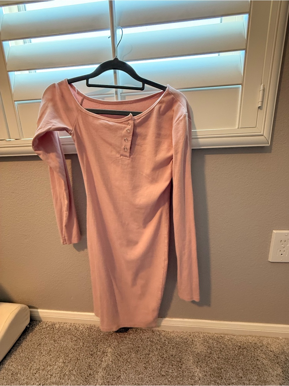 Women's Pink Long Sleeve Button-Front Dress